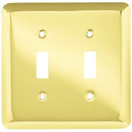 Toggle Wall Plate, 2-Gang, Stamped, Round, Polished Brass Steel