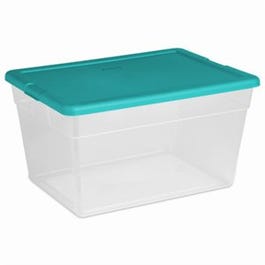 Storage Box, See-Thru With Sea Green Lid, 56-Qt.