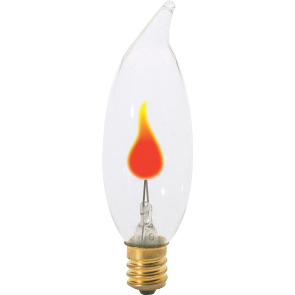 Satco 3W Clear Candelabra Base CA8 Incandescent Bent Tip Flicker Flame Light Bulb