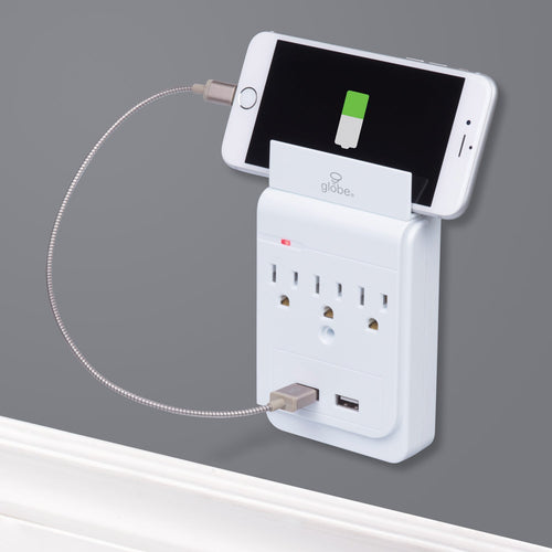 Globe Electric 3-Outlet Charging Station Surge Protector Wall Tap