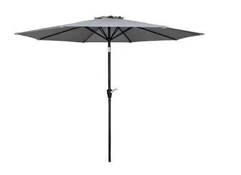Four Seasons Courtyard 9 Ft. Steel Tilt/Crank Gray Market Patio Umbrella