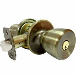 Entry Lockset, Medium Tulip-Style Knob, Antique Brass