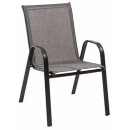 Marbella Stacking Chair, Black Steel Frame, Gray Sling Fabric