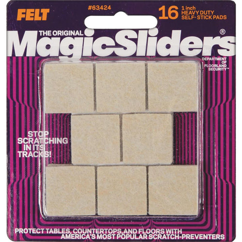 Magic Sliders 1 In. Square Oatmeal Self-Adhesive Heavy-Duty Furniture Pad (16-Pack)