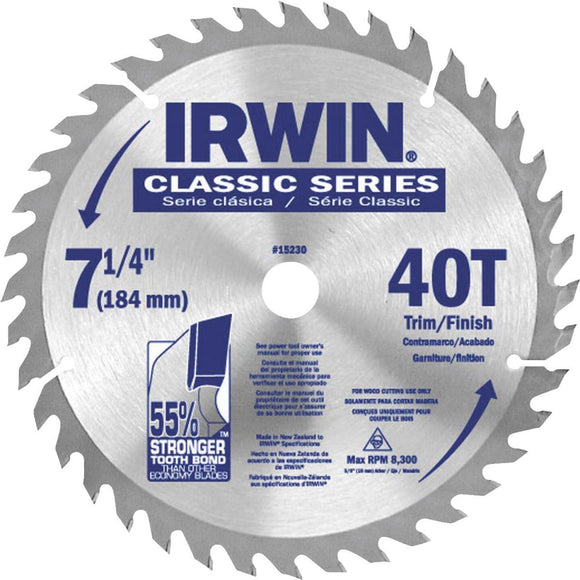 Irwin Classic Series 7-1/4 In. 40-Tooth Trim/Finish Circular Saw Blade