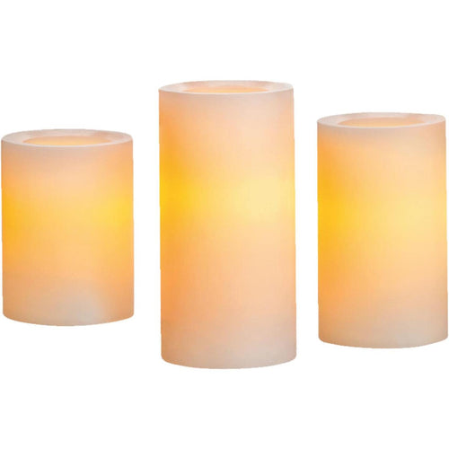 Inglow 3 In. Dia. Cream Wax Pillar Flameless Candle Set (3-Pack)